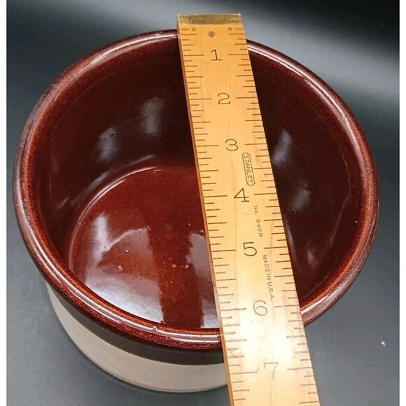 Roseville Stoneware Pottery Crock R.R.P Co. Cream Brown 4-1/4" Tall - Picture 3 of 7